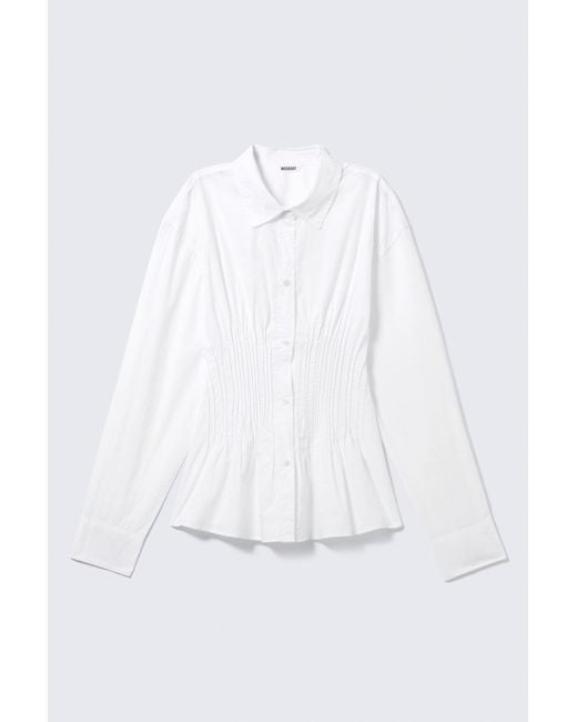 Weekday White Gathered Waist Cotton Poplin Shirt