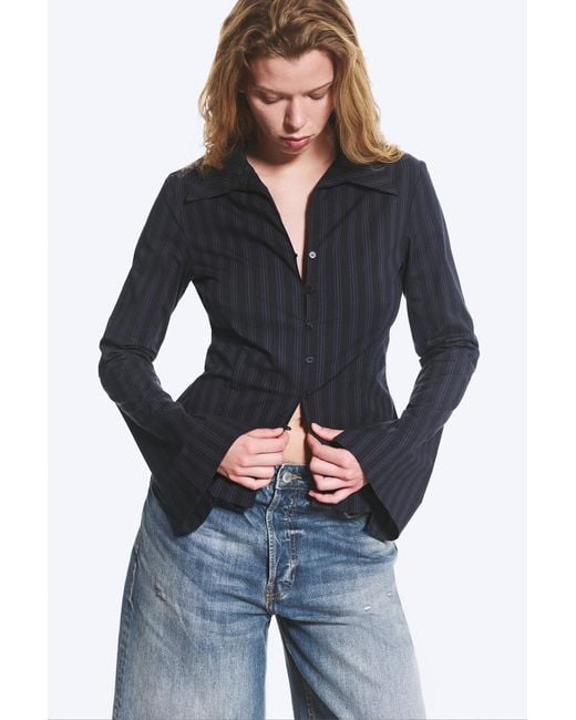 Weekday Blue Slim Fit Textured Blouse