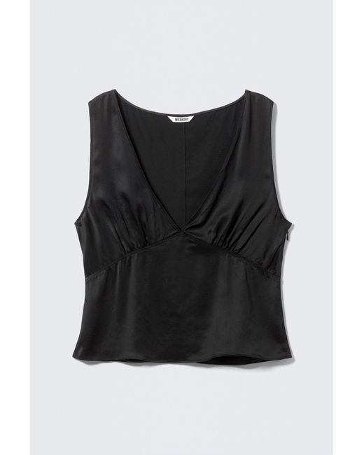 Weekday Black Sleeveless V-Neck Satin Top