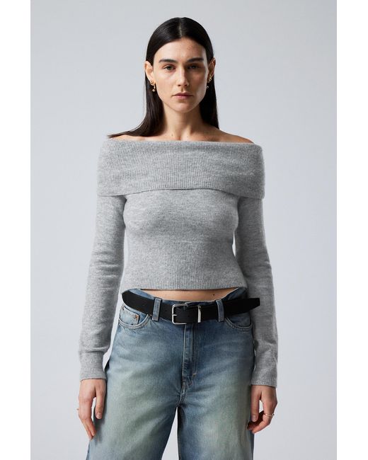 Weekday Gray Lolo Off Shoulder Sweater