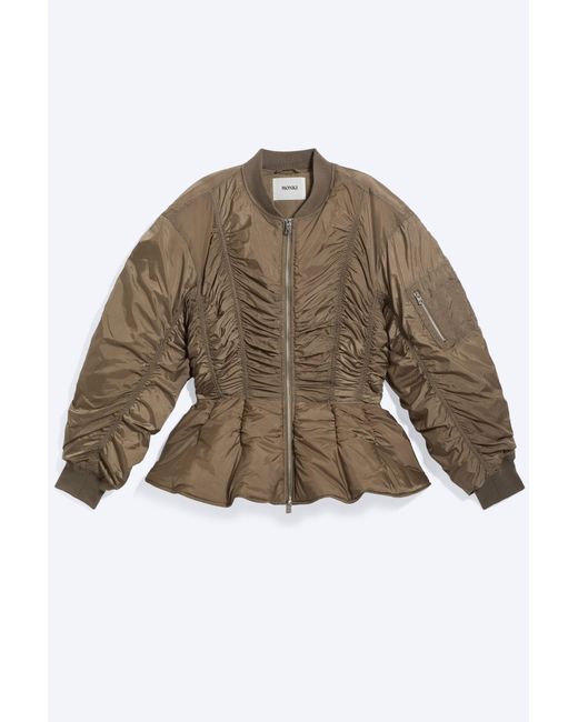 Monki Brown Slim Ruched Peplum Bomber Jacket