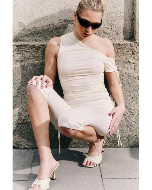 Monki White Slim Ruched Off-Shoulder Top