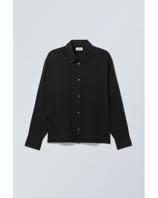 Weekday Black Oversized Boxy Linen Blend Shirt for men