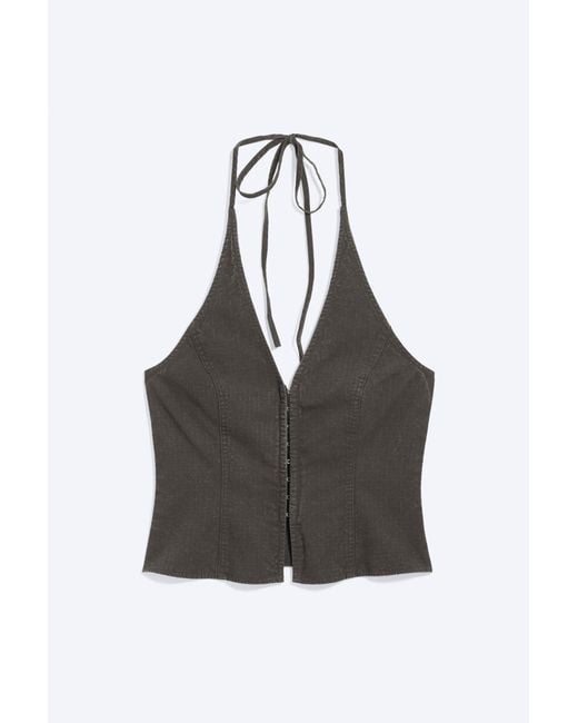Weekday Black Ripstop Halter V-Neck Top