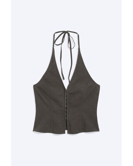 Weekday Black Ripstop Halter V-Neck Top