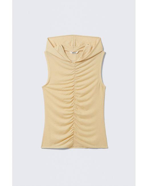Monki Natural Ruched Hooded Tank Top
