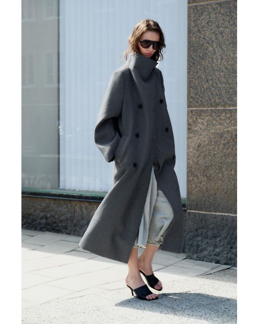 Weekday Gray Oversized Funnel Woolblend Coat