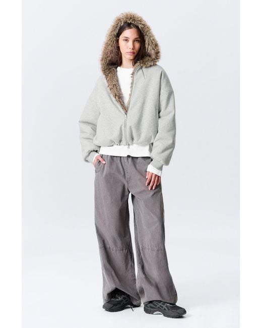 Weekday White Reversible Faux Fur Zip Hoodie