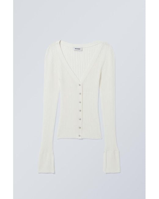 Weekday White Pointelle Knitted Cardigan