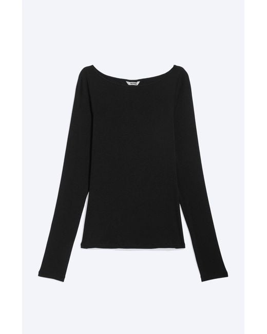 Monki Black Sheer Boatneck Long-Sleeve