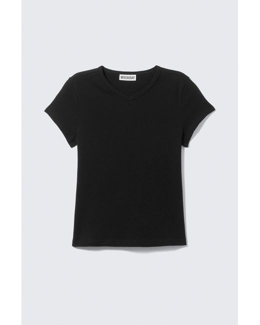 Weekday Black Slim Short-Sleeved V-Neck T-Shirt