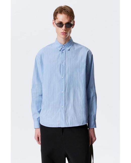 Weekday Oversized Gestreiftes Popeline-Hemd Mit Knöpfen in Blue für Herren