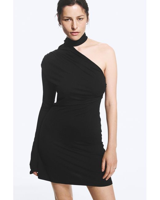Weekday Black Asymmetric One-Sleeve Mini Dress