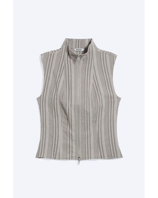 Weekday White Sleeveless High‑Neck Zip Top