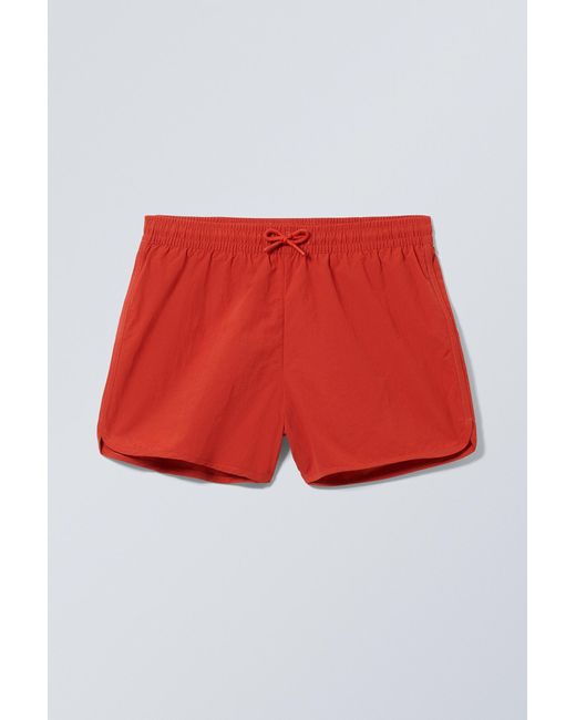 Weekday Red Tan Structure Swim Shorts for men