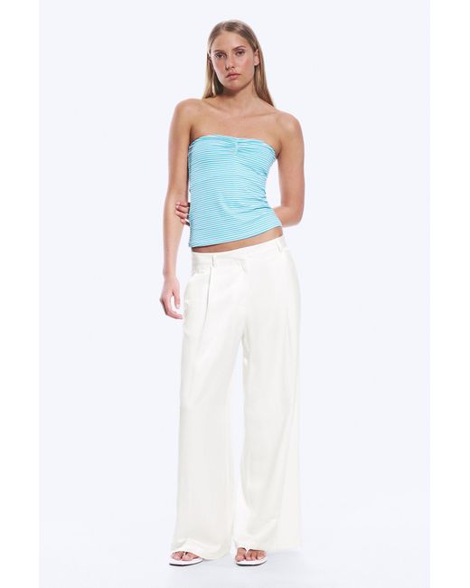 Monki White High Waisted Wide Leg Satin Trousers