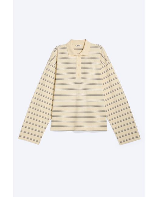 Monki Natural Long-Sleeved Cotton Polo Top