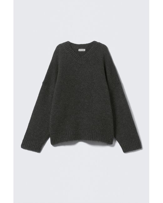 Weekday Black Oversized V-Neck Wool Blend Sweater