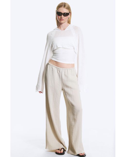 Weekday White Low Wide Pull-On Crinkle Trousers