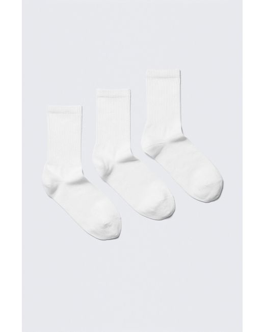 Weekday White 3-Pack Ribbed Sporty Crew Socks