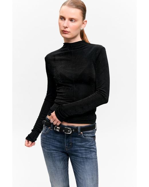 Monki Black Langärmliges Top Mit Stehkragen Und Strassbesatz