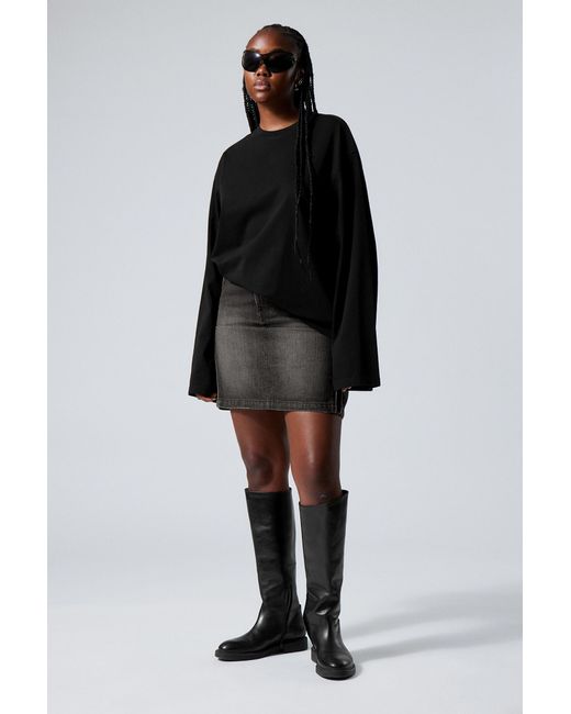 Weekday Black Piped Knee Length Denim Skirt
