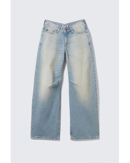 Weekday White Oblique Low Waist Loose Barrel Leg Jeans