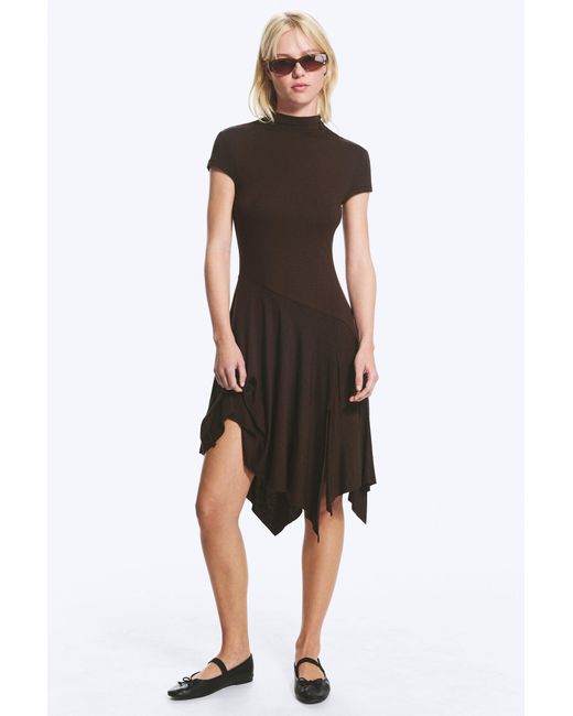 Monki Multicolor Asymmetric Mock‑Neck Midi Dress