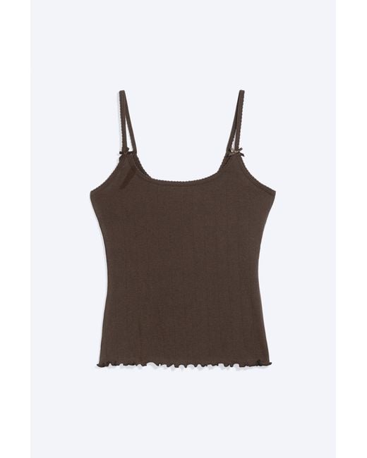 Monki Brown Slim Ribbed Strap Top