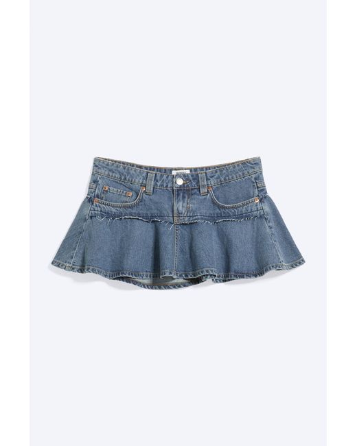 Monki Blue Low Rise Flounced Denim Mini Skirt