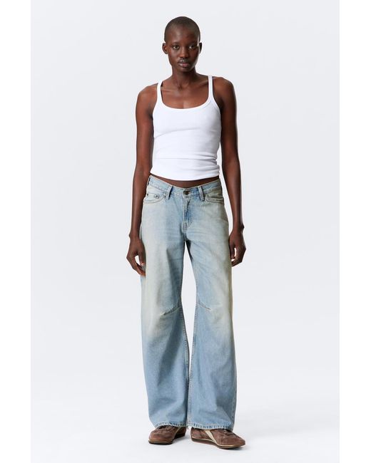 Weekday White Oblique Low Waist Loose Barrel Leg Jeans