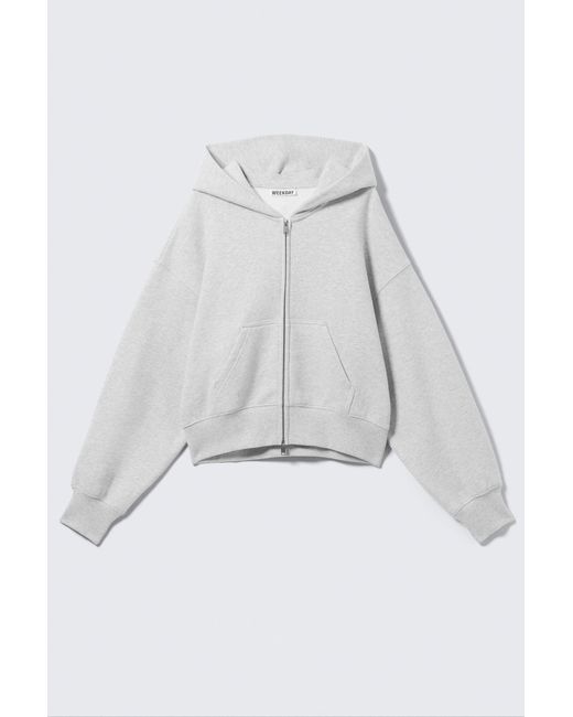 Weekday Gray Cropped Boxy Zip Hoodie