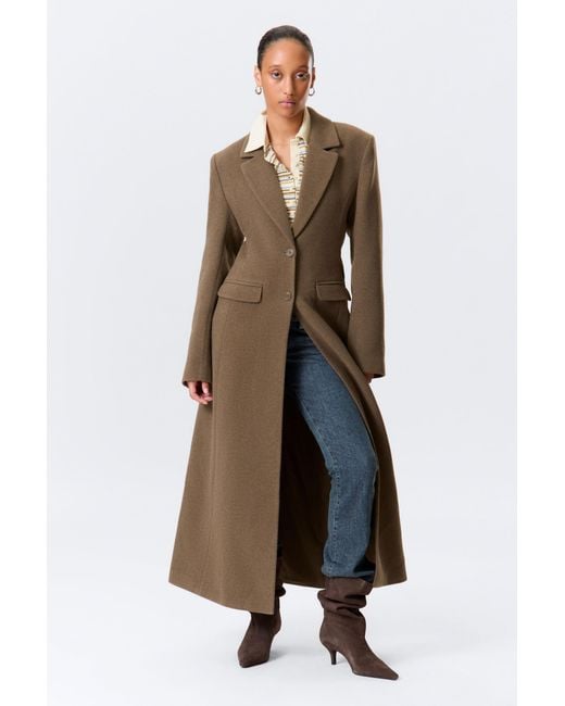 Monki Natural Long Fitted Single-Breasted Suiting Coat
