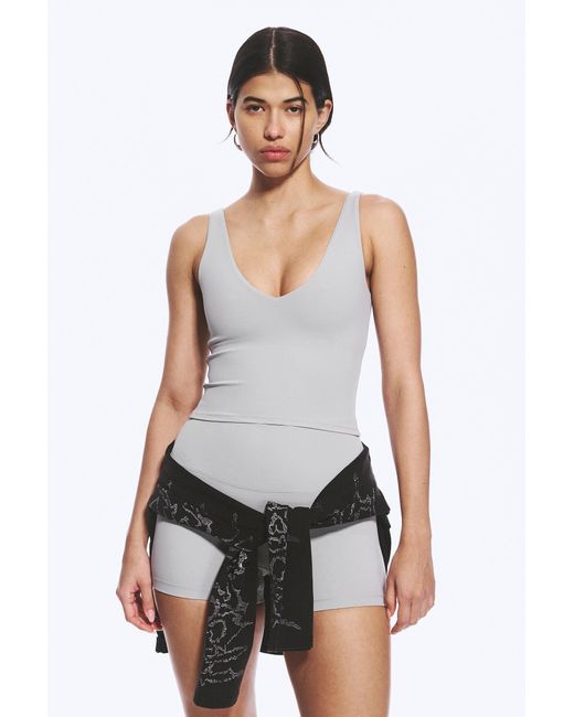 Weekday Gray Cropped Plunge Sports Top