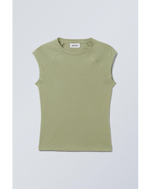 Weekday Green Short Sleeve Fitted Top