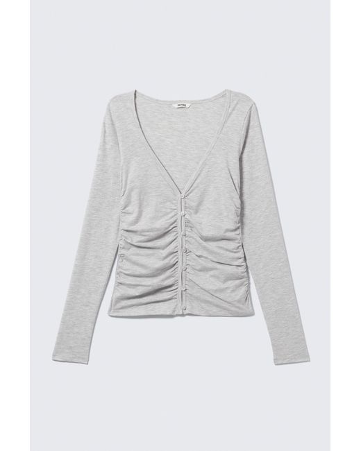 Monki White Belle B Ruched V-Neck Cardigan