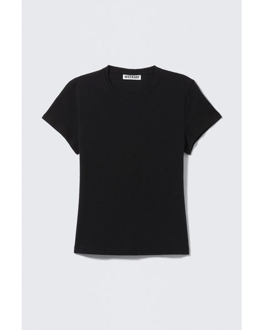 Weekday Black Slim Short-Sleeved Cotton T-Shirt
