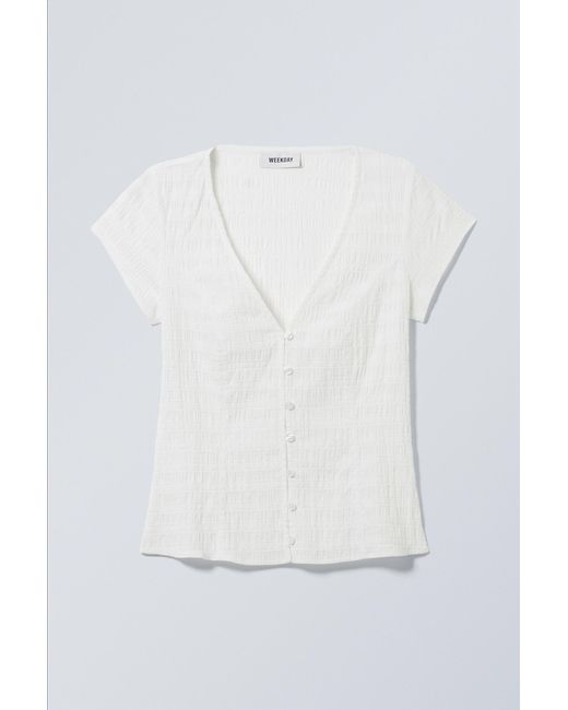 Weekday White Structured Short Sleeve Cotton Top