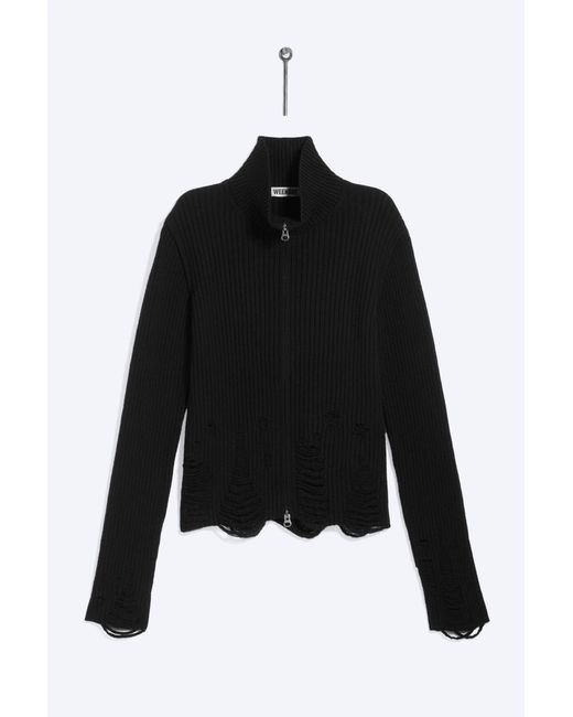 Weekday Black Distressed Two-Way Zip Cardigan