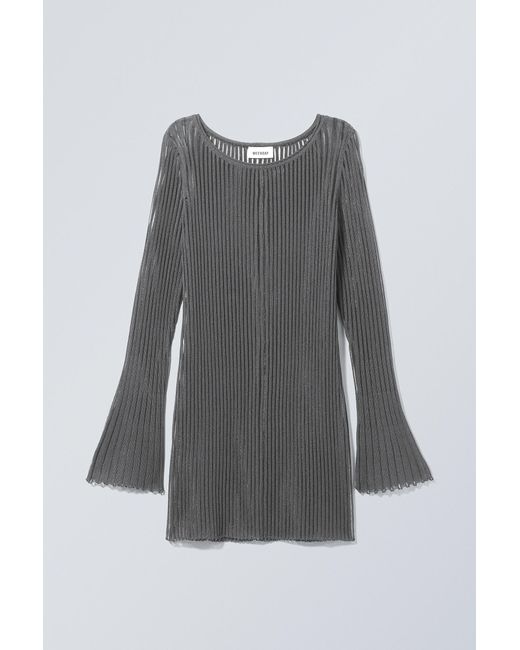 Weekday Gray Eleana Sheer Rib Knit Mini Dress