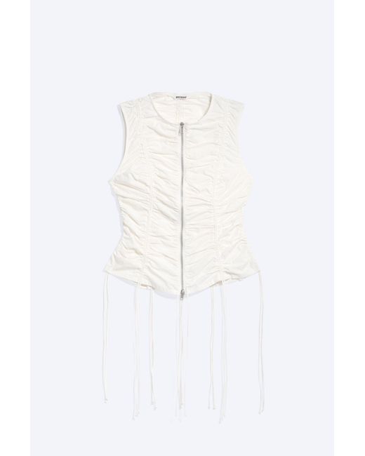Weekday White Ruched Zip Cotton Poplin Top