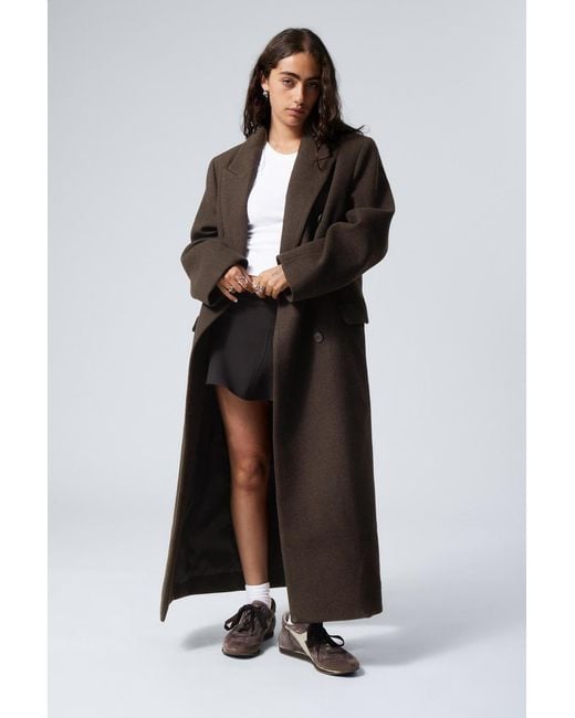 Weekday Black Oversized Double-Breasted Wool-Blend Coat