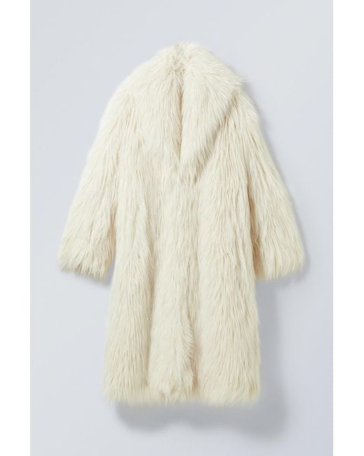 Weekday White Mia Faux Fur Coat