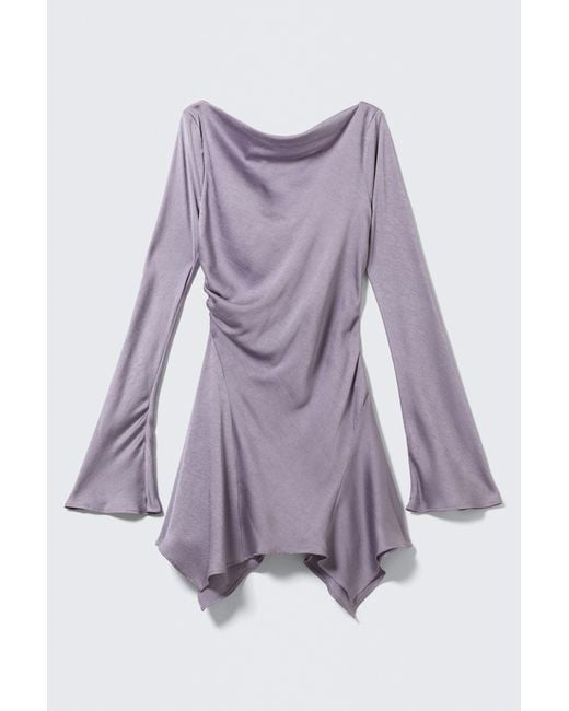 Monki Blue Long-Sleeved Asymmetric Satin Mini Dress