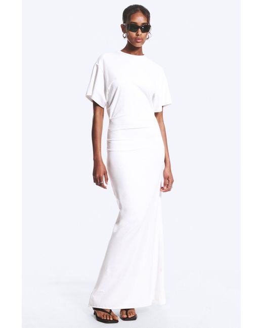 Weekday White Gathered Short-Sleeved Maxi Dress