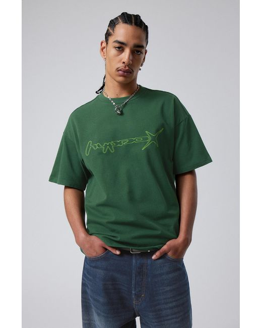 Weekday Green Great Boxy Printed Graphic Tee for men