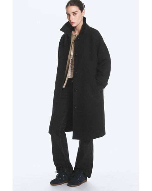 Monki Black Funnel Neck Wool Coat