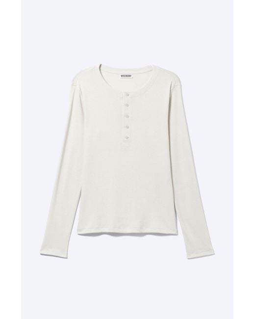 Weekday White Long-Sleeved Henley T-Shirt for men