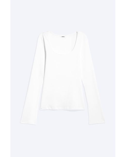 Monki White Slim Scoop Neck Long-Sleeved Top