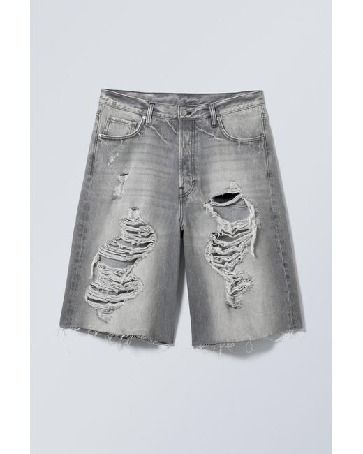 Weekday Gray Astro Mid Rise Loose Baggy Denim Shorts for men